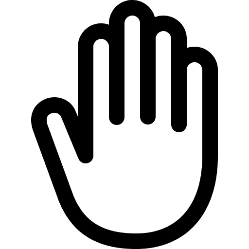 Ein schwarzweißes Symbol einer Hand mit ausgestrecktem Zeigefinger auf transparentem Hintergrund.