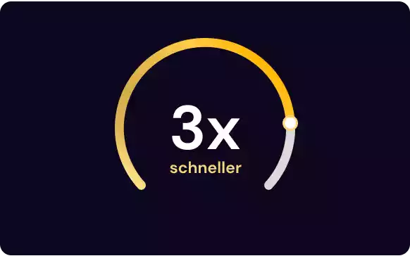 Grafik eines Geschwindigkeitsmessers mit dem Text "3x schneller"