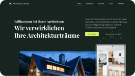 Webseite eines Architekturbüros mit dem Slogan "Wir verwirklichen Ihre Architekturträume".