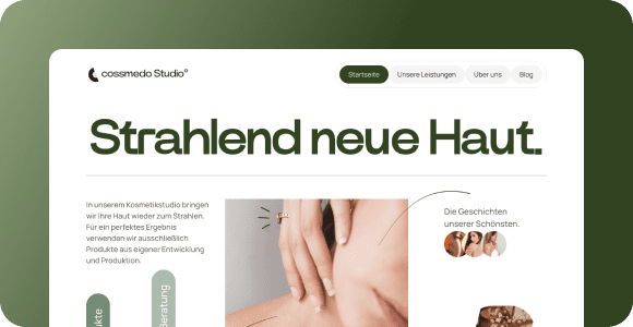 Website-Design für ein Kosmetikstudio mit dem Slogan "Strahlend neue Haut".