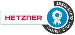 Siegel von Hetzner mit ISO 27001 Zertifizierung