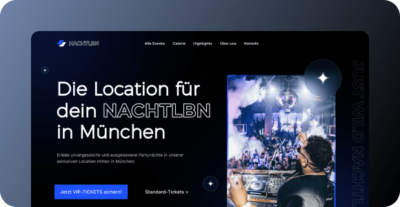 Tablet mit einer Event-Webseite für einen Nachtclub in München.